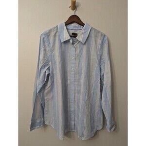 TALBOTS Button Up Shirt Blue Stripe Coastal Lightweight 100% Cotton XL $90 NWT